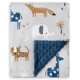 BORITAR Minky Baby Blanket for Baby Boys and Girls, Soft Double Layered with Dotted Backing, Animal