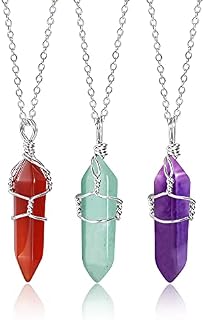 3 Pcs Healing Crystals Necklace Real Stone Quartz Necklaces for Women | Hexagonal Spiritual Crystal Necklace Set