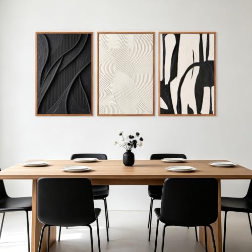 Image of CHDITB 3D Large Black White Curve Wall Art, Impasto Relief Wall Decor