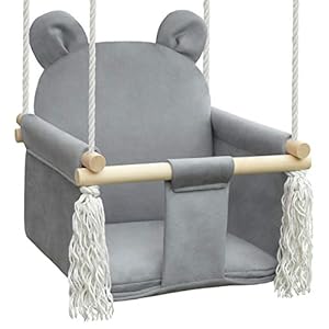 NATILU® Baby Schommel Beer Grey Velvet | Schommel voor Kinderen Binnen Buiten | Baby Schommel Hout | Deurschommels…