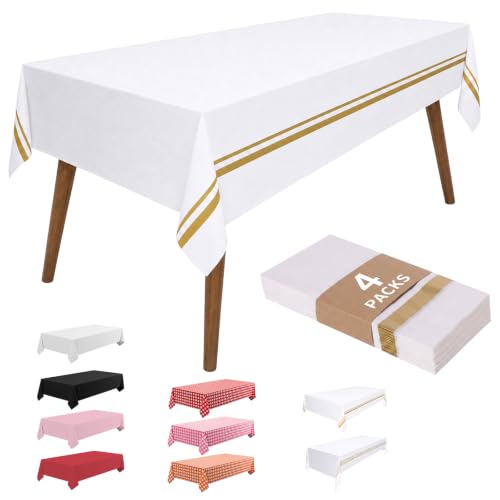 Goodluck 4 nappes plastique rectangles blanches liseré doré