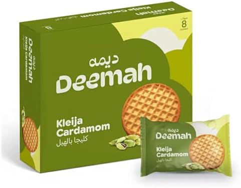 DEEMAH Cardamom Kleija, 62g, Pack of 8 | Deliciously Spiced Middle Eastern Pastry with Cardamom Flavor