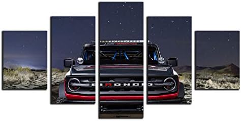 WALKKING WAYS 5 Pieces Wall Art Painting Bronco Truck Canvas Printing, Starry Sky Poster and Pictures Morden Decor for Living Room Decorations (Frame,L)