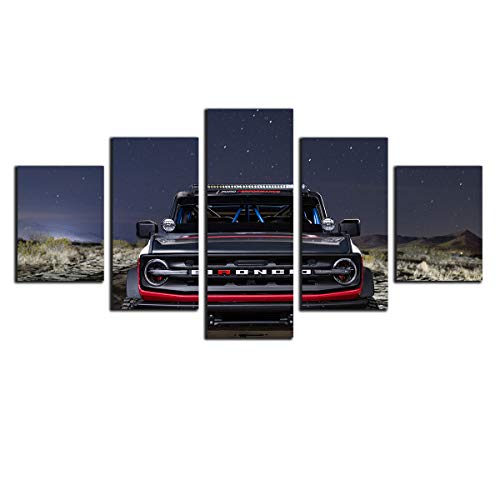 Walkking Ways 5 Pieces Wall Art Painting Bronco Truck Canvas Printing, Starry Sky Poster And Pictures Morden Decor For Living Room Decorations (Frame,L) #TOP3