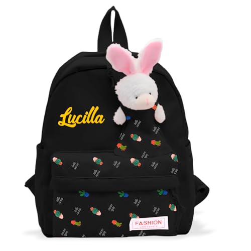lorajewel Mochila Escolar Infantil Personalizada con Nombre Mochila Oso Regalo Escolar para Hija e Hijo Mochila de Viaje para Jardín de Infancia Escuela Primaria (Conejo-Negro)