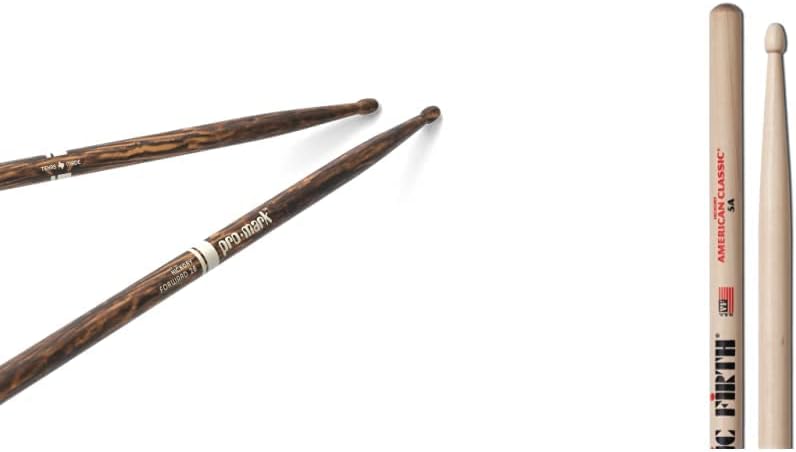 ProMark Drum Sticks - Classic Forward 2B Drumsticks - FireGrain For Playing Harder, Longer - No Excess Vibration - Lacquer Finish & Vic FIrth - American Classic® Drumsticks 5A - American Hickory