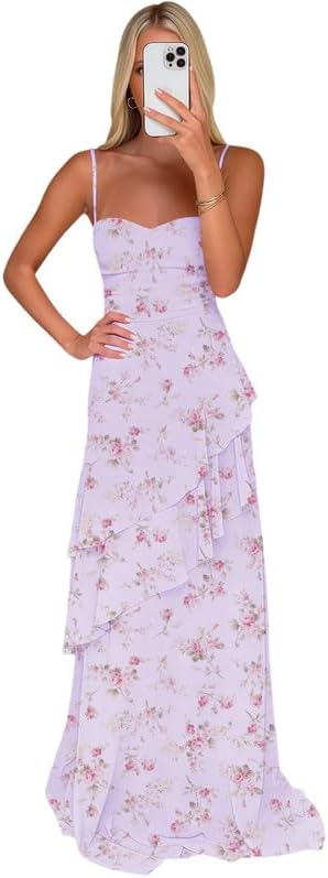 Tiered Ruffle Prom Dresses for Teens 2026 Chiffon Spaghetti Straps Formal Evening Dress