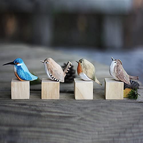 Weausup 4Pcs Handmade Wooden Carved Birds Decor Sculpted Hand-Painted Bird Figurines Small Home Decor Bird Statue Shelf Decor Bff Gifts For Bird Lovers(Suit New) #TOP2