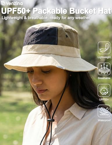 Image of Venzina Bucket Hat for Men Hat Cap for Men UPF 50+ Packable Lightweight Waterproof Sun Hat for Women Cycling Hiking Travel Round Cap Daily Use