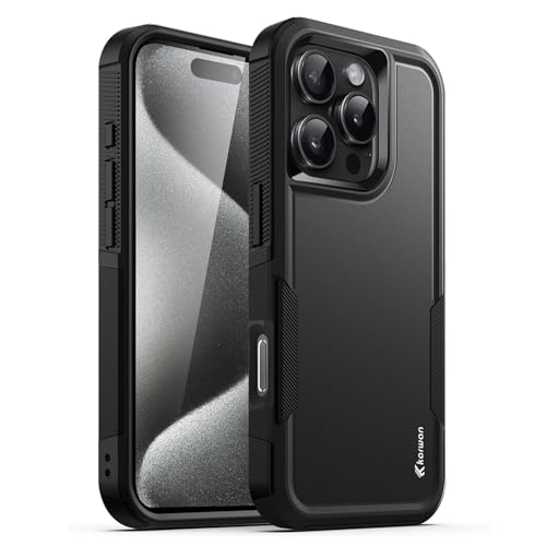 Image of KARWAN Shockproof Back Case Cover Compatible with iPhone 16 Pro, Heavy Duty Case with 360 Degree Camera Protection, Dual Layer Rugged Bumper Protection Cover with Matte Finish (Black)