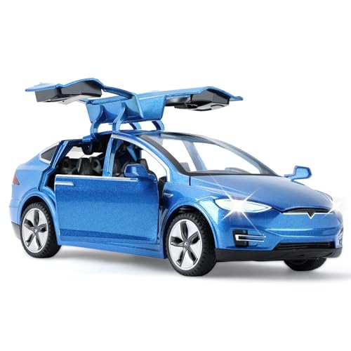 MODVKVK Tesla Model X 1:32 Modèle Voiture Jouet avec lumière et Musique, Fonction de Retrait, Alliage Moulé sous Pression, Idéal pour Les Enfants à Partir de 3 Ans...