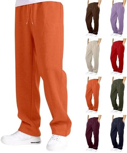 Baggy Sweatpants for Men Drawstring Uncuffed Wide Leg Pants Loose Fit Fleece Lined Joggers with Pockets Gym Athletic