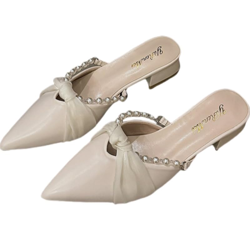 Ladies' thick-heeled sandals - with pointed toe and ankle straps for decoration, breathable fabric upper layer and anti-slip rubber sole, suitable for both casual and formal occasions