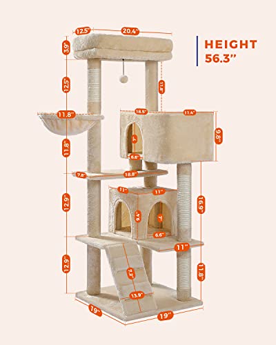 Muttros 56.3" Cat Tree For Large Cats Bundle 40" Cactus Cat Tree With Metal Plush Big Carpet Hammock #TOP6