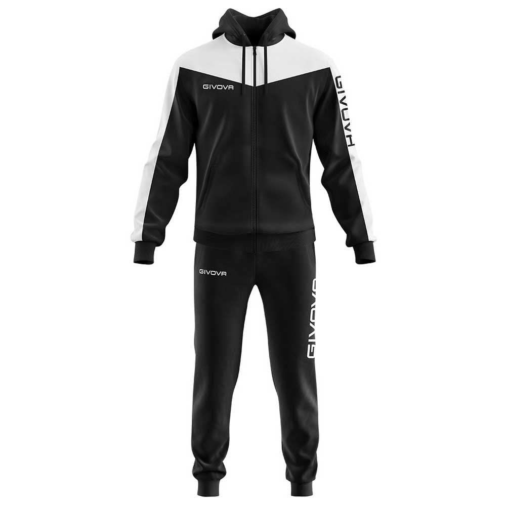 Givova Unisex Schwarz Tuta Roma Con Cappuccio Polarfleece Nero/Bianco Tg. 4XS