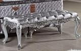 Hauteur environ: 45 cm Casa Padrino Banc Baroque en Velours Argent - Magnifique Meubles baroques
