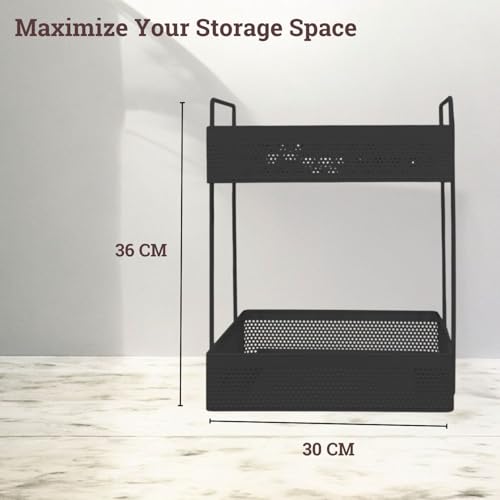 Image of Amazon Brand - Umi Metal Standing Rack 2-Tier Countertop Organizer for Bathroom, Dressing Table & Desk | Powder Coated Rust-Resist Iron | Freestanding Space-Saving Shelf (Black)
