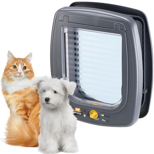 Ferplast Gattaiola, Porta per Gatti e Cani, Entrata e uscita controllabile 4 vie, Protezione da Correnti d'Aria, Porticina per Cani Gatti, Taglia M, Grigio