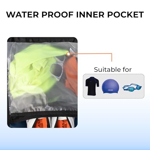 Image of WHACKK Phelps Blue 23L Premium Drawstring Swimming /Football Backpack|Waterproof Wet Compartment, Mesh Pocket, Multi Storage & Bottle Holder|Ideal for Swimming, Football & Gym