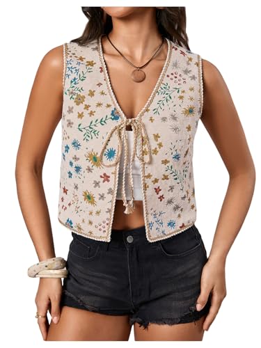 SweatyRocks Women's Floral Print V Neck Vest Tie Front Sleeveless Boho Vests Tops2