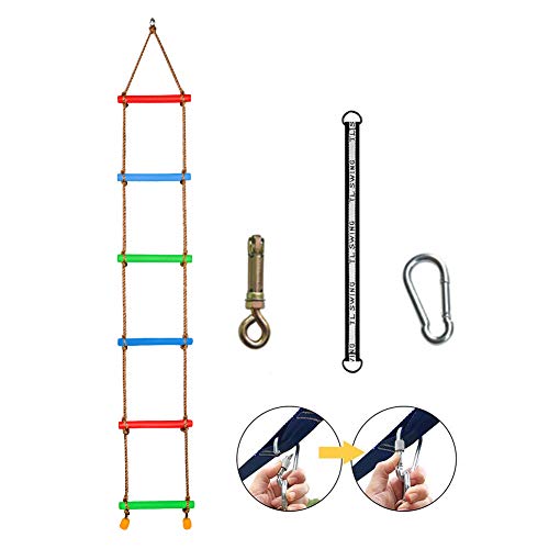 CABINA HOME 6 Pasos Escalera de Cuerda de Escalada con Tornillo de expansión de Carga máxima de 250 kg, Correa de conexión de 45 cm niños - Juegos al Aire Libre Equipo de Escalada