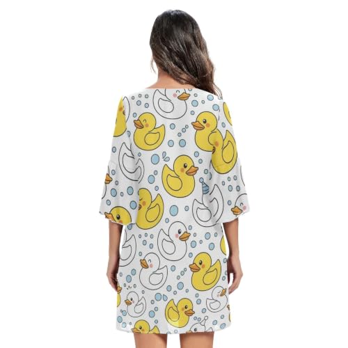 Robe col V canards blancs et manches 3/4 coupe évasée - 4