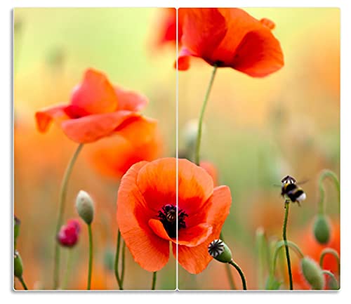 Wallario Herdabdeckplatte aus Glas, 2-teilig, 60x52cm, für Ceran- und Induktionsherde - Motiv: Mohnblumenblüten Cover