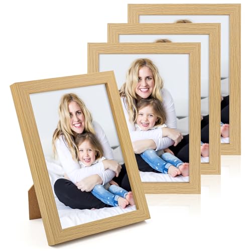 WenYa 5x7 Oak Photo Frames, 4 Pack 7x5 Picture Frames Tabletop Horizontal Vertical Picture Frames for Family Pictures 4x6 with Mat or 5x7 without Mat