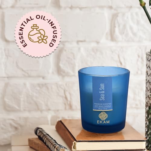 Image of EKAM Sea & Sun Votive Soy Wax Scented Candle, 40 Grams, 10 Hours Burn Time| Long Lasting Premium Candles | Ideal for Home Decor | Gifting & Aromatherapy