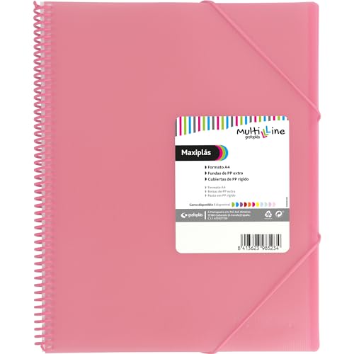 Grafoplás | Carpeta con Fundas Transparentes A4 | Rosa Claro | 50 Fundas Polipropileno Extra | Tapas de Plástico Flexible | Espiral PVC | Maxiplás Multiline | Perfecto como Material Escolar y Oficina