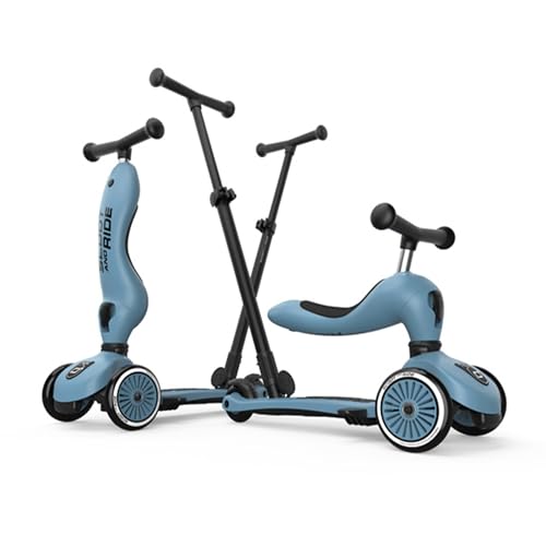 Scoot & Ride Highwaykick 1 Push and Go Kickboard mit Sitz Kinderroller Scooter 2in1 Laufrad mit Schiebestange ab 1 2 Jahren mitwachsend Höhenverstellbar werkzeuglos Steel