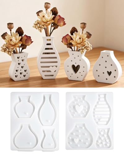 EPODA 4 Stück Mini Vase Silikonformen Set Gießformen für Epoxidharz Beton & Gips Vielseitige DIY Formen für kleine Blumentöpfe Pflanzengefäße und Heimdekoration