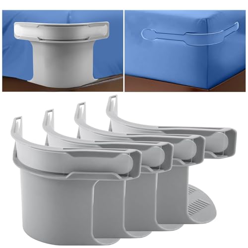 Maridergo 4PCS Bed Sheet Holder with Lock Strips, Non-Slip Bed Sheet Clips Bed Sheet Fasteners, Removable Fitted Sheet Corner Holders Easy to Install for All Sheet Mattress Sizes (Grey)