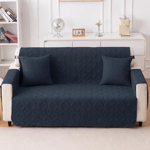 Image of HOKIPO 100% Leakproof Quilted Cushion Cover for Sofa 16x16 Inches, Set of 2, Navy Blue (AR-6280-NBL*2)