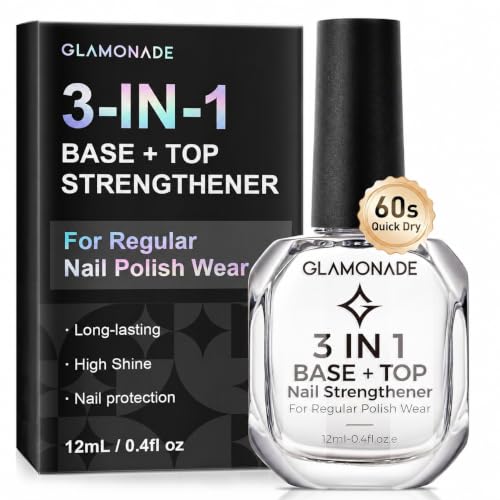 Glamonade 3-In-1 Clear Nail Polish: Quick Dry Top Coat Prevent Staining Base Coat & Nail...