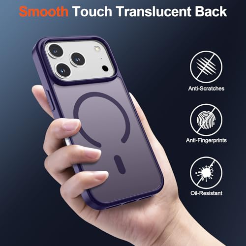 Image of SUPFINE Magnetic for iPhone 17 Pro Case (Compatible with MagSafe)(Military Grade Drop Protection) Translucent Matte Shockproof with Anti-Fingerprint Phone Cover,Dark Purple