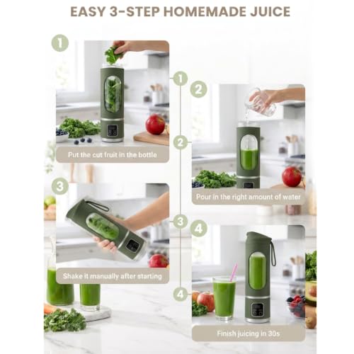 Image of Lilogi 500ML Portable Smoothie‑Maker Cup,12‑Blade USB‑C Rechargeable Juicer with LED Display, Travel‑Sized Drink Mixer for Kitchen,Office,Gym & Outdoor Activities (Green)