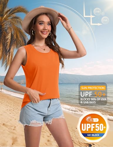 YUCOLEN Women's Tank Tops Summer UPF 50+ Sun Protection Scoop Neck Curved Hem Casual Sleeveless Tops4