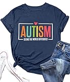Autism Awareness Shirt Womens Special Education Teacher Tshirts Seeing The World Differently Tee Tops Dark Blue S