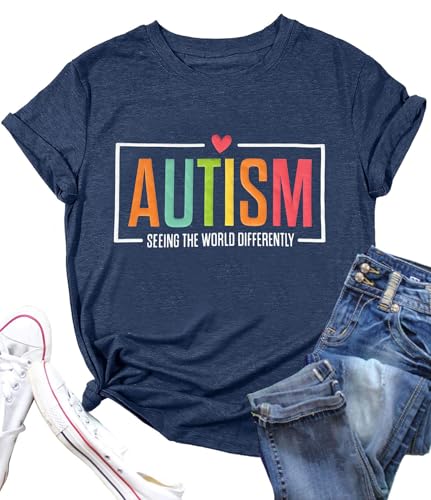 Autism Awareness Shirt Womens Special Education Teacher Tshirts Seeing The World Differently Tee Tops Dark Blue S