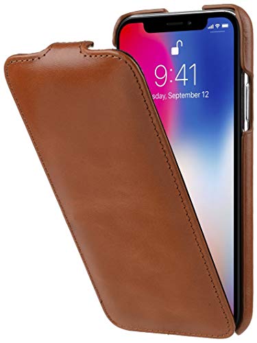 StilGut - Funda UltraSlim de Piel auténtica de napa con Abertura Vertical para iPhone X y iPhone XS, coñac Cover