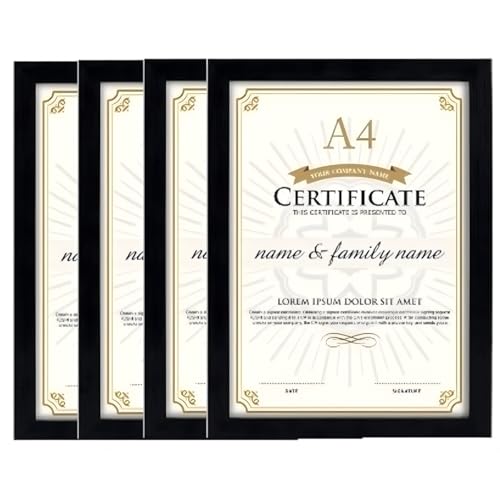 Image of Blank A4 Photo Frame - Black Picture Frames for Wall Decor and Table Top - Premium Synthetic Wood Frames with Acrylic Glass for Certificates, Documents and Home Decoration (Pack-4)