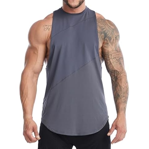 Magiftbox Elastic Workout Gym Muscle Sleeveless Shirts Athletic Lightweight Jogging Tank Tops for Men T74_Grey_US-XL Cover
