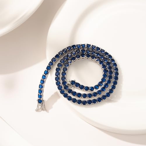 Blue Tennis Necklace for Women, Dainty Cubic Zirconia Choker Chain, Elegant Blue Rhinestone Jewelry Gift for Party or Daily Wear3
