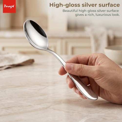 Image of Parage Tiara Stainless Steel Dinner Spoon Set of 6, Length 16cm Tableware with 2mm Thickness Spoons, Mirror Finish for Home Kitchen Dining