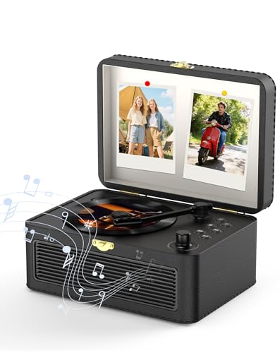 Image of KOVCDVI Portable CD Player Bluetooth Retro Radio with CD-Player with Speaker Support USB & AUX Playback with Remote Control Dust Cover PU Leather Black
