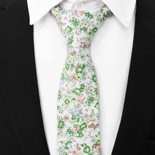 Image of Cotton Floral Ties for Men 2.76 inch Men's Skinny Tie Linen Flower Printed Neck Tie for Wedding Dating Party