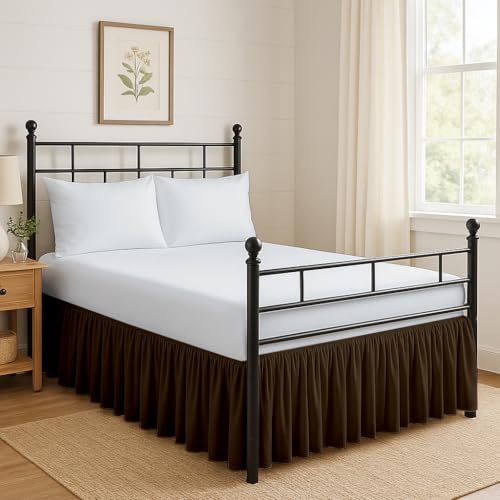Ruffled Bed Skirt Split Corners with Platform, Tailored Fit Hotel Quality Wrinkle Free Ultra-Soft Microfiber Dust Ruffle, Upto 21 Inch Drop, Twin, Chocolate