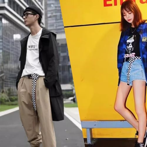 HEEPDD Checkered Belt, Black Web Plaid Design with Flip Top Buckle, Adjustable 43.3 Inch Length for Men Women Teens3