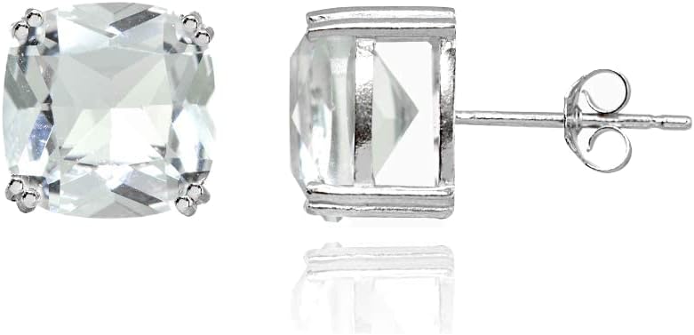 Sterling Silver 10mm Cushion Cut Solitaire Small Stud Earrings